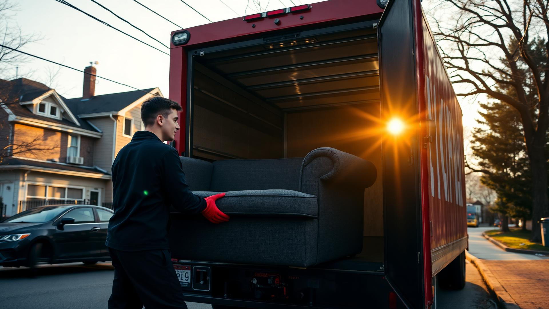Easy Bros crew loading a couch into the truck on a Toronto street